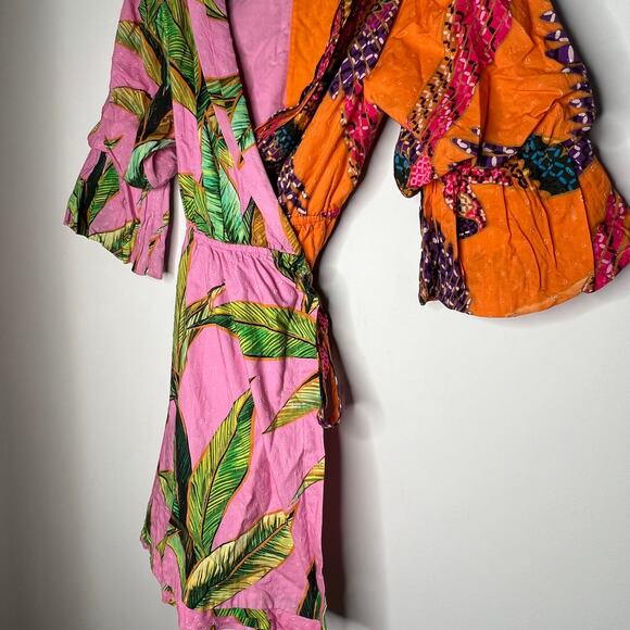 Farm Rio Mixed Print Tropical Wrap Mini Dress XS - Picture 8 of 12